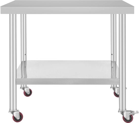 Tavolo da Cucina in Acciaio Inox - Tavolo da Bar - Dimensioni 91 x 76 x 82 cm - Capacità di Sostegno 160 kg - 4 Gambe Regolabili - Per Cucina, Bar, Ristorante - Argento