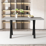 Tavolo da pranzo con gambe incrociate in MDF effetto cemento e metallo grigio nero per soggiorno e sala da pranzo