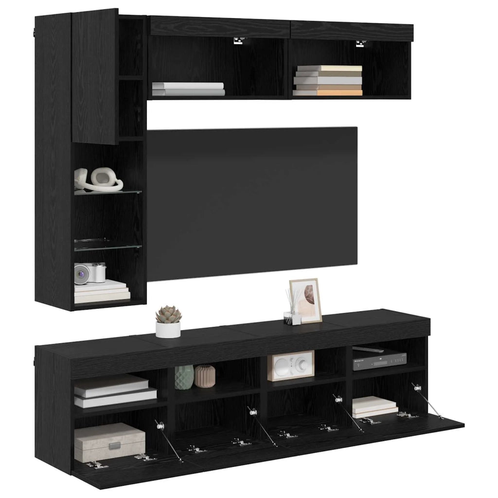 Mobile TV con led 7 pcs Rovere Nero Legno multistrato