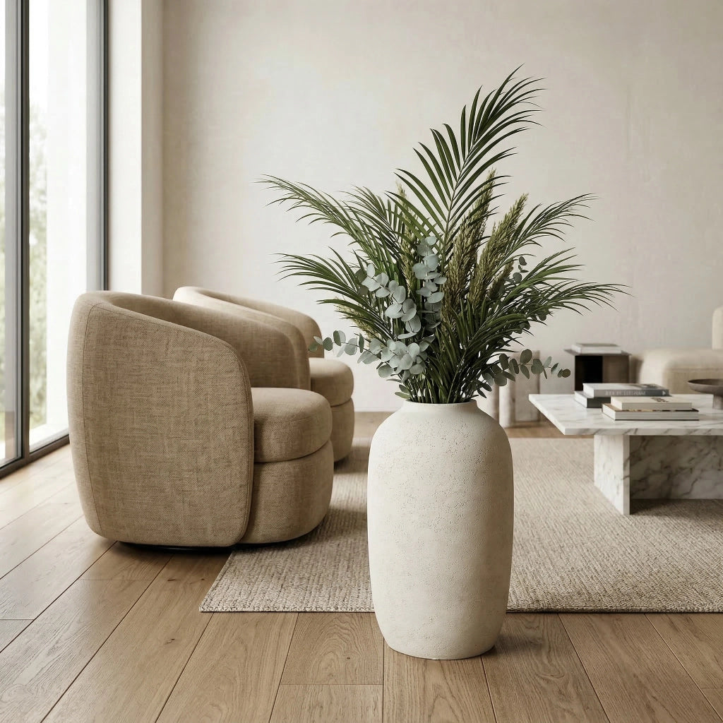 Vaso Rotondo da Giardino Esterno Interno Fatto a Mano ¨C MINIMAL ¨C Cemento Bianco 30x51 cm
