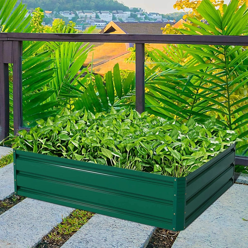 Letto da Giardino Rialzato in Acciaio, Fioriera da Esterno in Metallo per Fiori, Erbe, Piante e Verdure, Fioriera Elevata da Giardino, Cortile e Prato (120 x 90 x 30 cm)