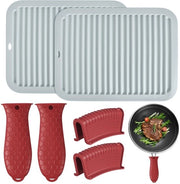 Impianto cucina 6 pezzi - 2 Orecchioni antiscivolo manigliale - 2 Asciugamani per padelle - 2 Maniglie di aiuto - Silicone - Resistente alla lavastoviglie - Accessori cucina