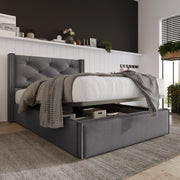 OKWISH Letto Contenitore 90×200 cm, Letto Singolo con Contenitore, Testiera Imbottita e Doghe in Legno, senza Materasso, Grigio