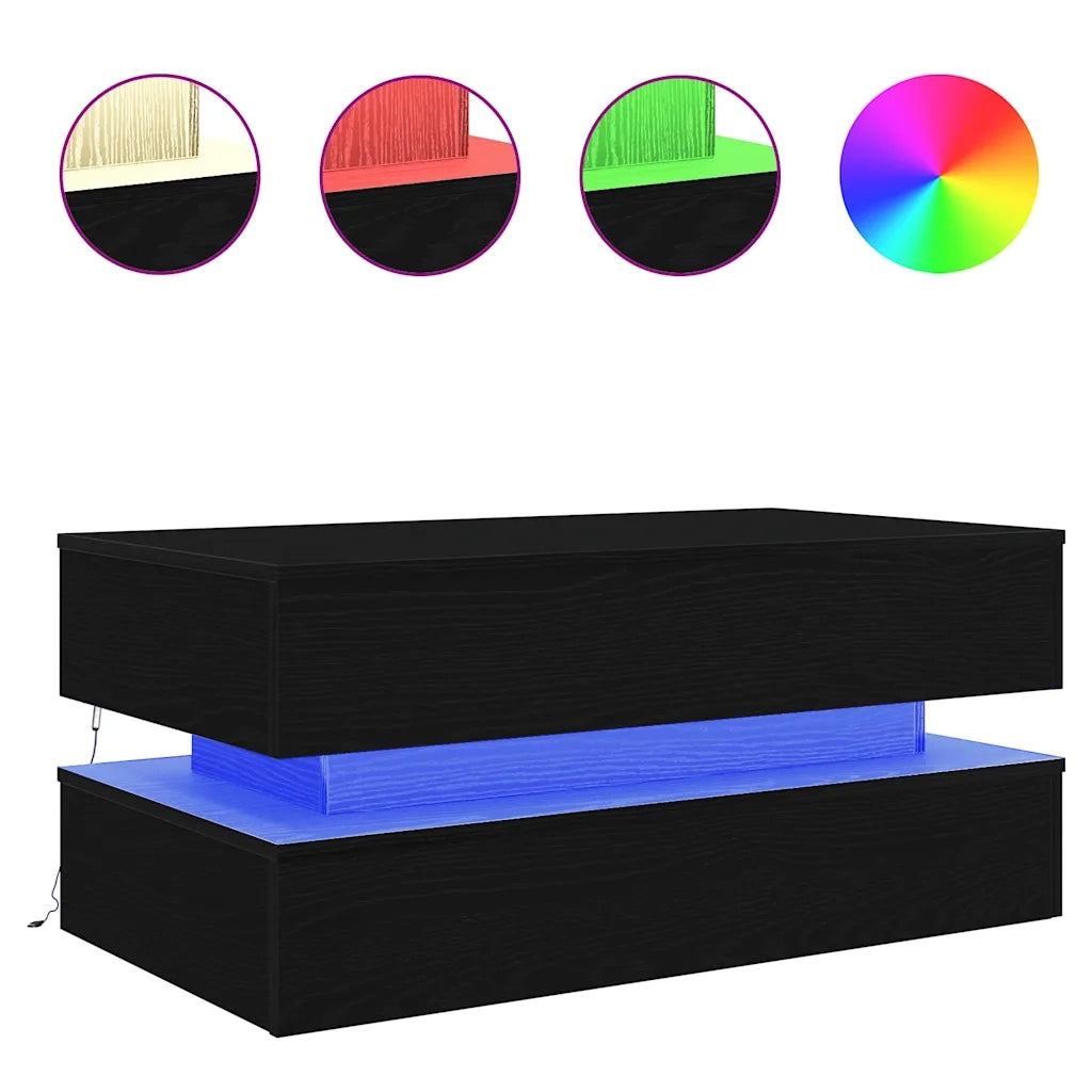 Tavolino da Soggiorno con Luci LED-Tavolino da Salotto-Tavolo Rovere Nero 90x50x40 cm 820606