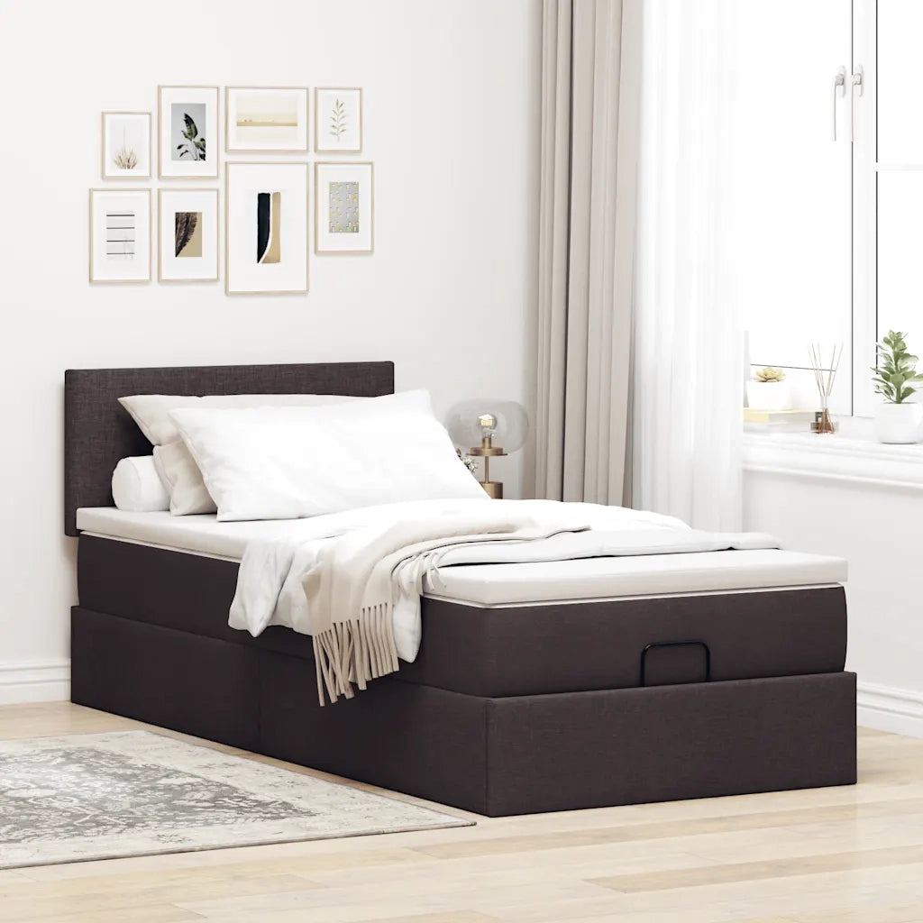 Pouf Letto con Materasso Marrone Scuro 90x200 cm in Tessuto 3311348