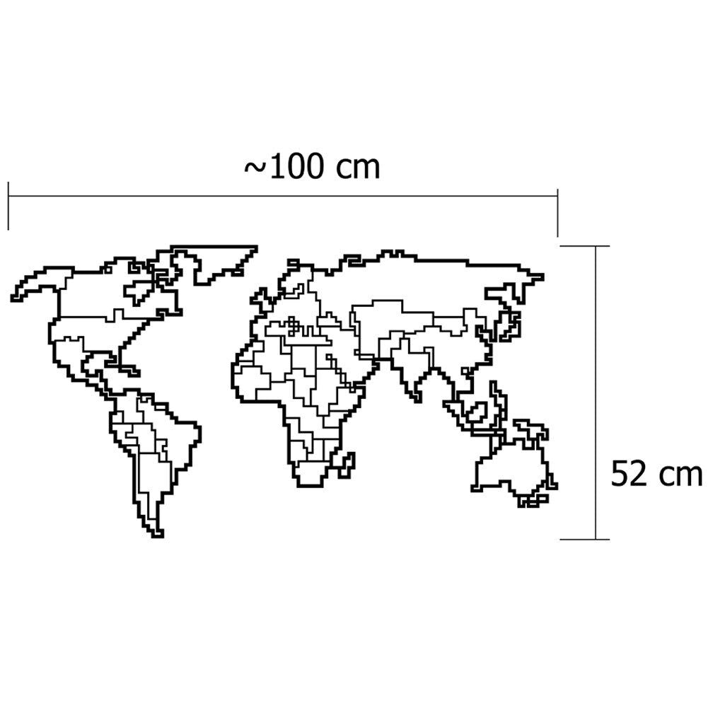 Decorazione Artistica Mappa Mondo Pixellata Metallo Nero da Parete 100 x 52H cm