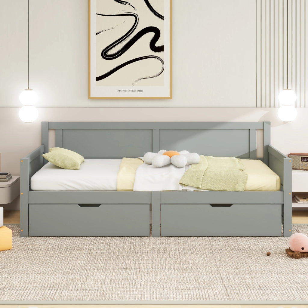 Letto Singolo con Contenitore ¨C MINIMAL ¨C Legno Massello, Grigio, 90x200