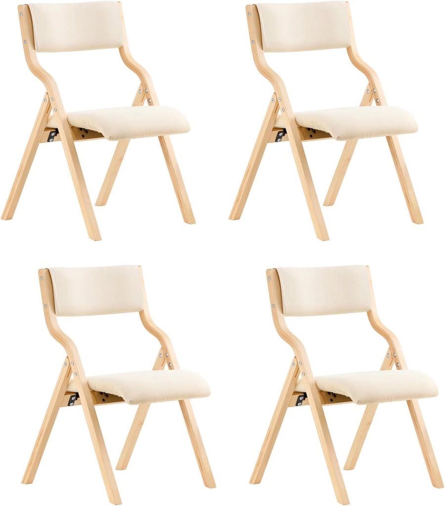 Lotto da 4 Sedie Pieghevoli da Pranzo con Seduta e Schienale Imbottiti, Design Elegante e Salvaspazio Sedie Pieghevoli da Interno, Perfette per Cucina, Ufficio ed Esterno, Beige FST40-W