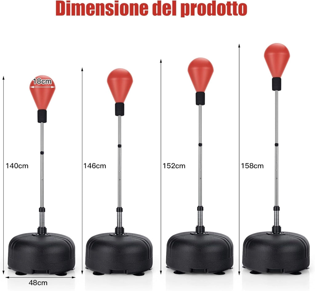 Sacco da Boxe da Terra Regolabile in 4 Posizioni, Sacco da Boxe con Supporto e Base Stabile, Ideale per Adulti e Bambini