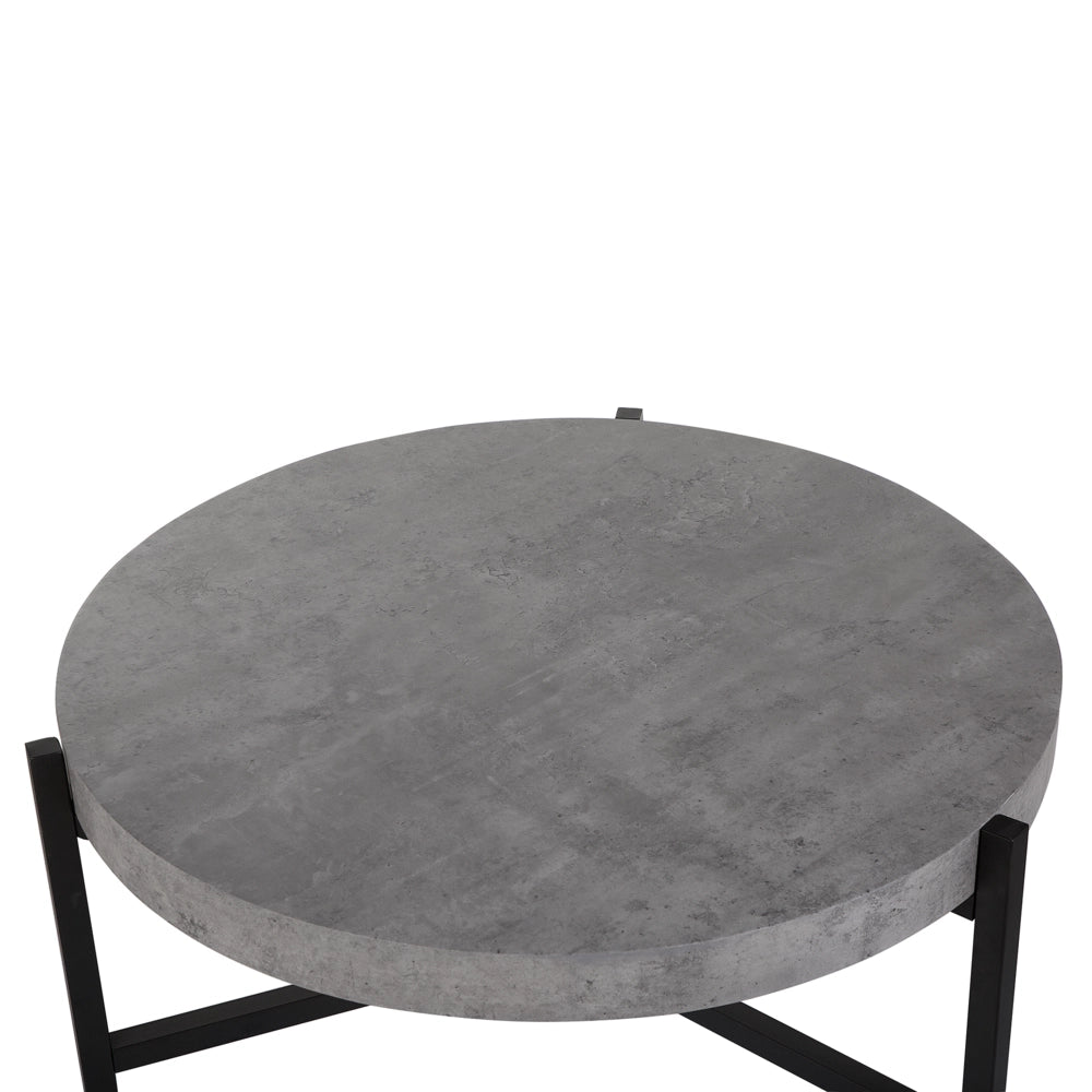 Tavolino Grigio Effetto Cemento Piano Gambe in Metallo Nero 75 cm Rotondo Moderno Soggiorno Industriale