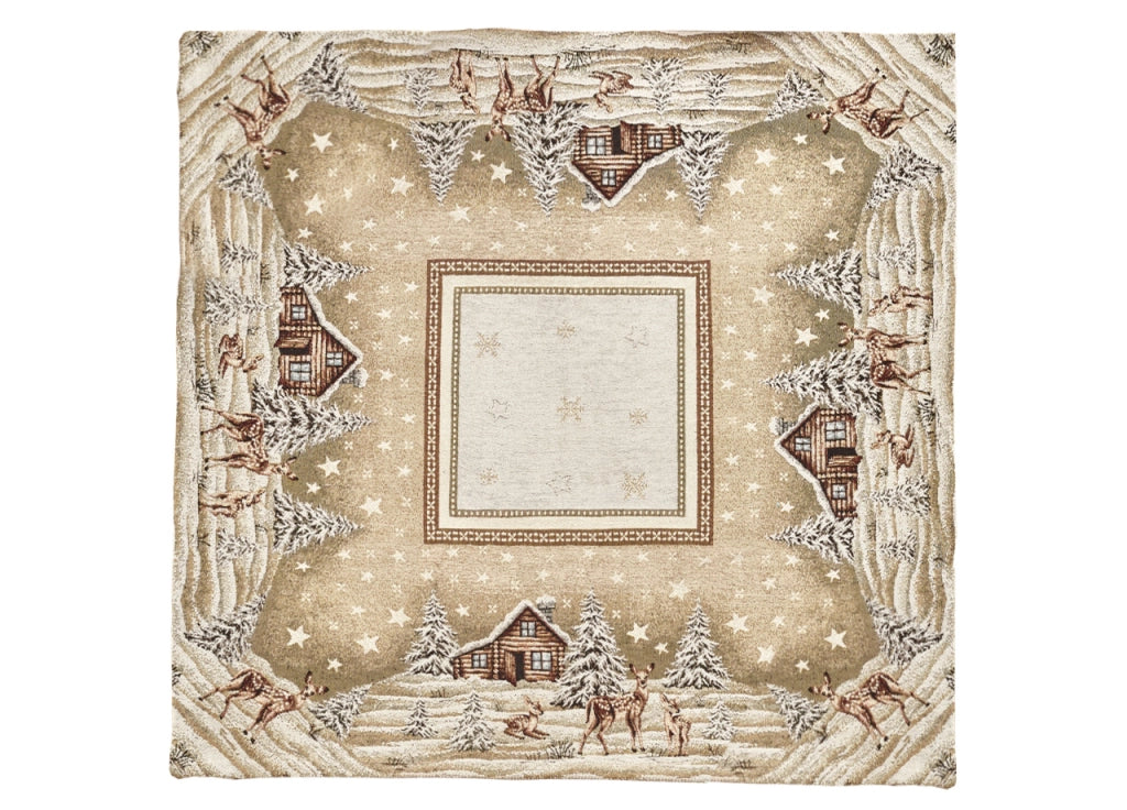 Tovaglia Centrotavola Centrino Tavolo Fantasie Natalizie Cinigliato Piazzato Made Italy - 90x90 - Chalet Brown