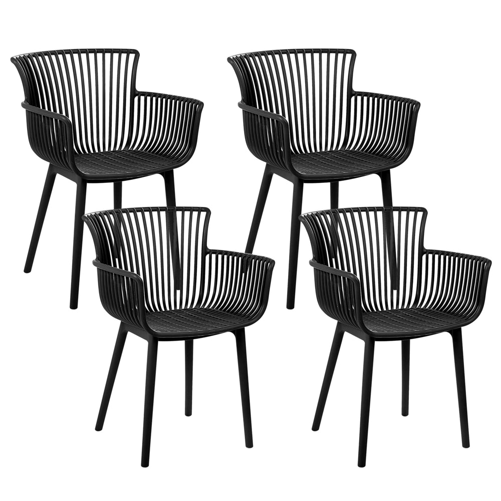 Set di 4 sedie da pranzo in plastica nera per interni ed esterni da giardino con braccioli in stile minimalista