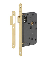Serratura con asse 60 mm, scrocco e frontale in ottone lucido verniciato V/BR/L – THIRARD