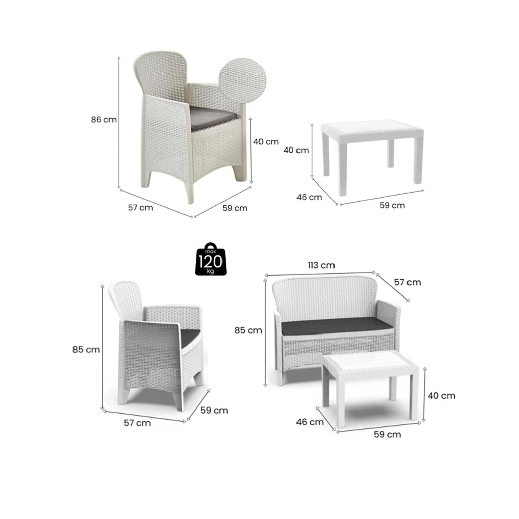 Salottino Outdoor Curno, set Salotto da Esterno 6 Posti Made in Italy, Bianco