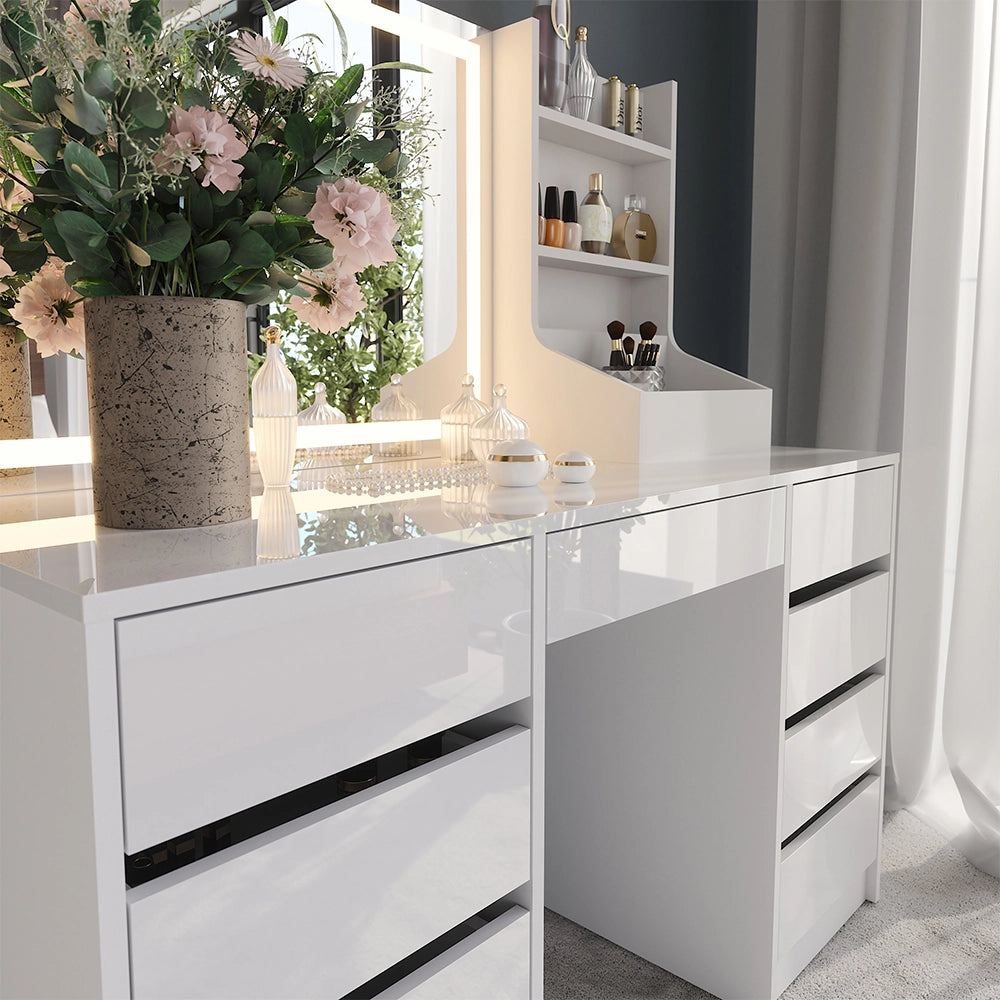 Vicco Tavolo da toeletta Bianco/bianco lucido 128.2 cm 3 parti