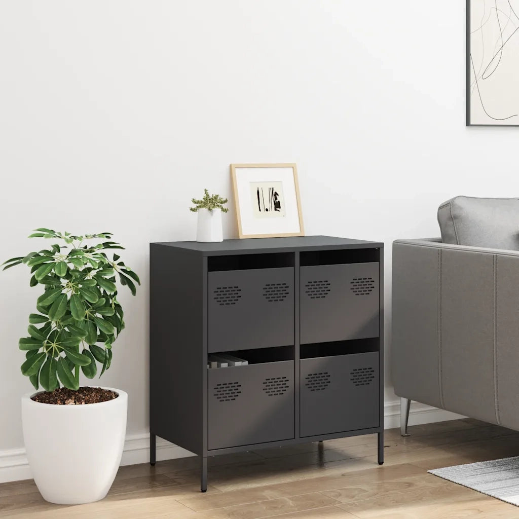 Credenza | Madia | Buffet da pranzo | Armadio da pranzo Nera 68x39x73,5 cm in Acciaio Laminato a Freddo