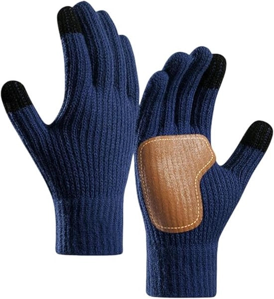 Touchscreen guanti caldi per inverno, guanti elastici intrecciati unisex one size, antiscivolo, resistente al freddo per bicicletta all'aperto, blu marino