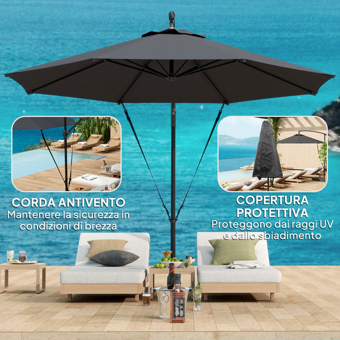 Ombrellone da Giardino Rotondo Ø290x243A cm Inclinabile Protezione UPF 50+ Grigio Scuro