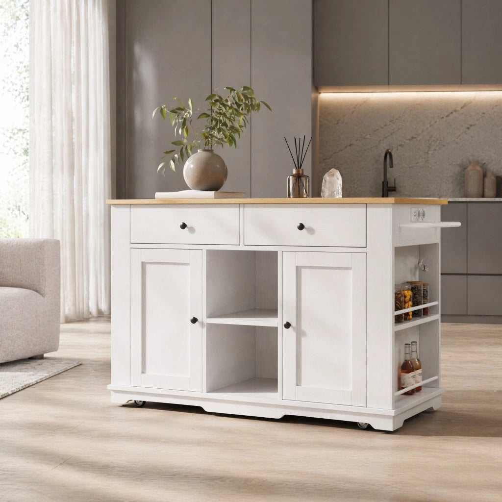 CREDENZA CUCINA 151,5x59,7x91,7 cm Bianco/Naturale con prese elettriche