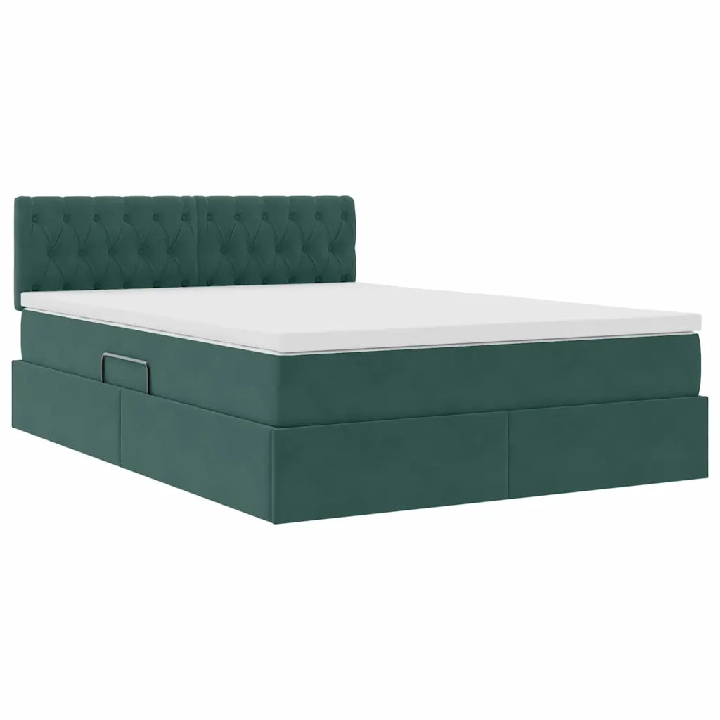 Letto con contenitore e LED Verde Scuro 140 x 200 cm Velluto 3371460