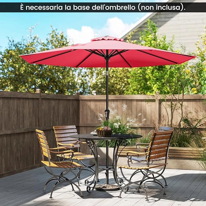 Ombrellone da Giardino 270 cm, Ombrellone da Esterno con Inclinazione Regolabile, Manovella, 8 Stecche, Tettuccio Ventilato, Ombrellone Parasole per Spiaggia, Bordo Piscina