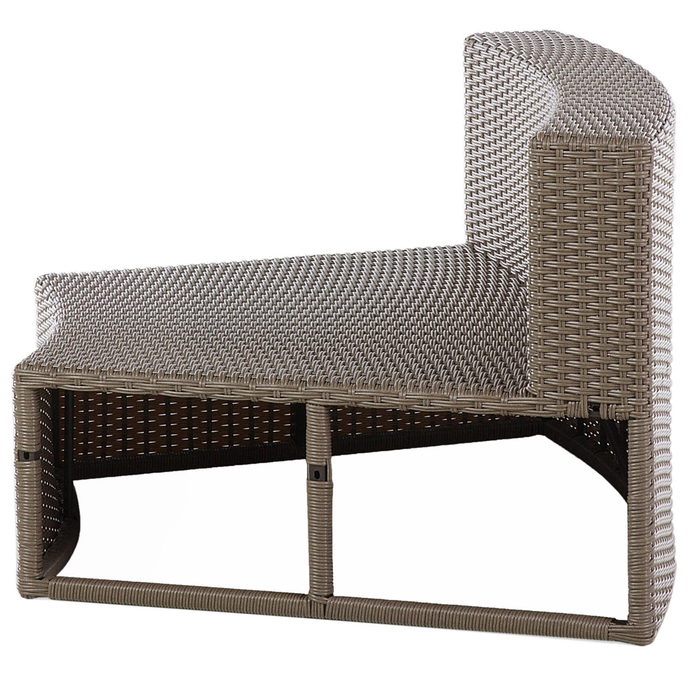 Set divano ad angolo da giardino marrone finto rattan a forma di U 9 posti cuscini bianchi curvi con tavolo set di conversazione