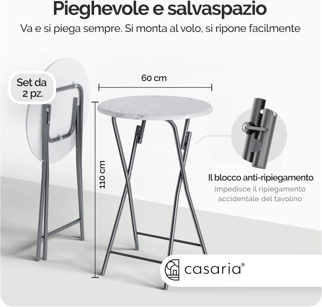 ® Set 2 Tavoli da Bar Pieghevoli 110cm Ø 60cm Tavolino Appoggio Tavolo da Cocktail Alto Rotondo Giardino Bianco