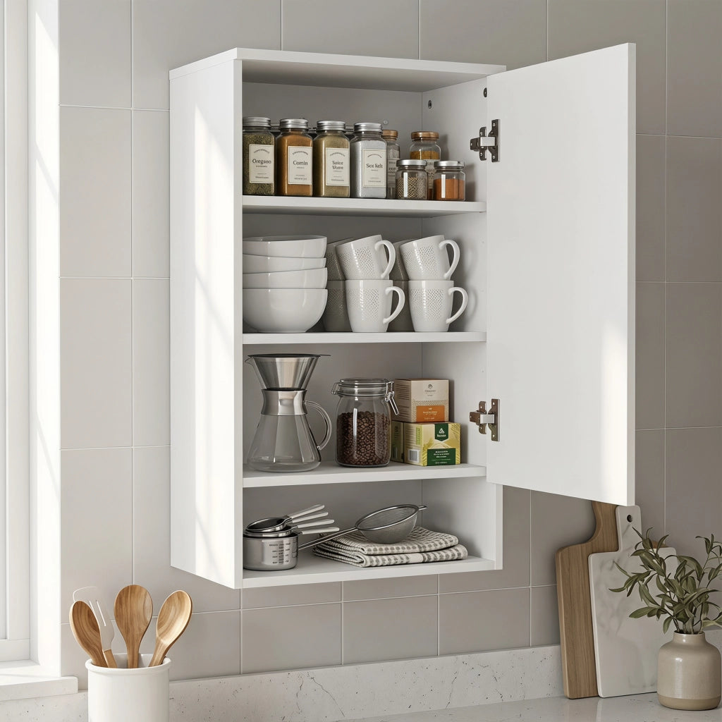 Armadietto pensile bagno con anta, 40x27x77 cm, bianco