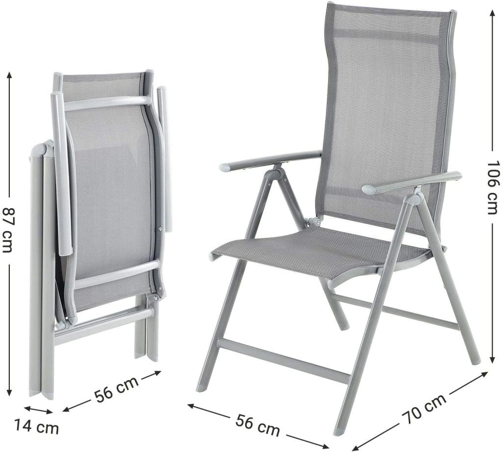 Set 2 sedie da giardino pieghevoli sedute da esterno robusto telaio in alluminio schienale regolabile in 8 posizioni portata 150 kg grigio 12_0000027