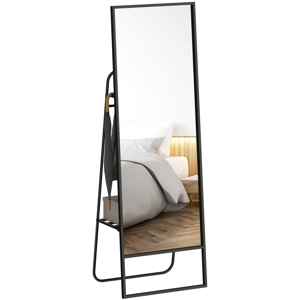Specchio a Pieno Corpo con Mensola e Appendini ¨C Zephmum ¨C Nero 157x50 cm