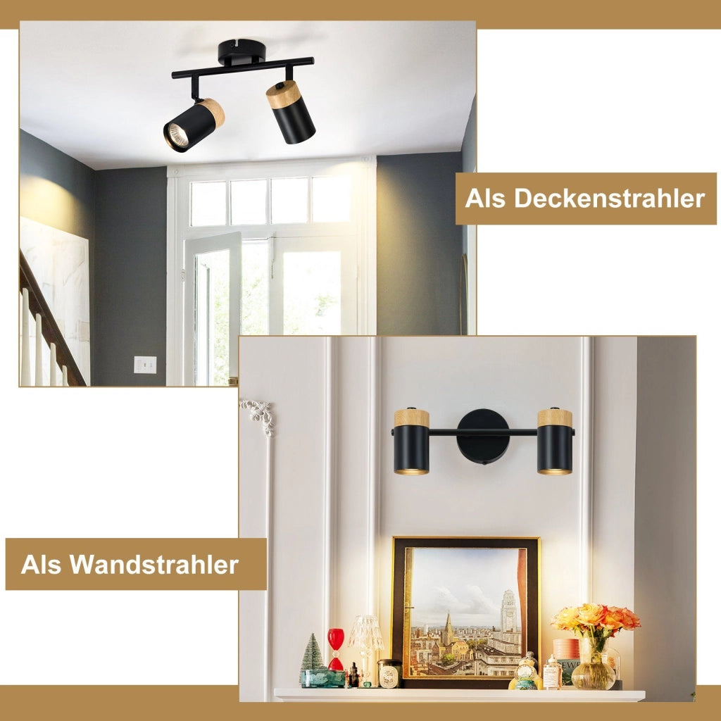 ZMH Faretto da soffitto legno 2 luci GU10 orientabili 330° per camera letto