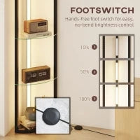 Lampada da Terra con 5 Ripiani e Luce LED, 3 Livelli di Luminosità e Interruttore a Pedale, Nero