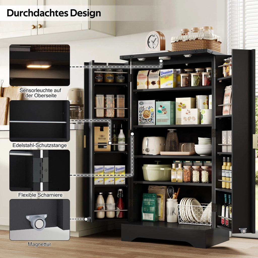 ARMADIO ALTO da cucina con luce LED 120 x 60,5 x 40 cm MDF nero