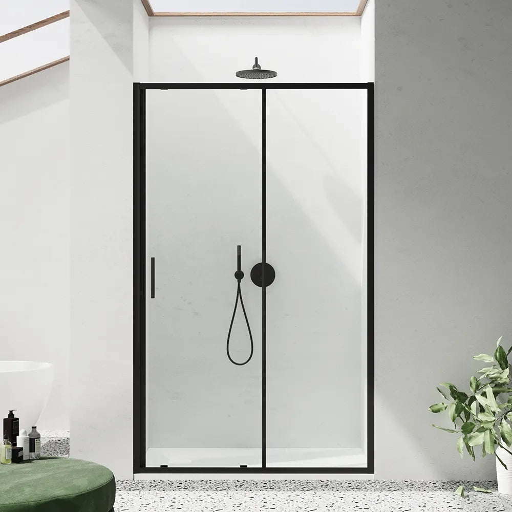 Porta doccia 140cm profili slim nero opaco vetro 6mm trasparente h190 | Portofino