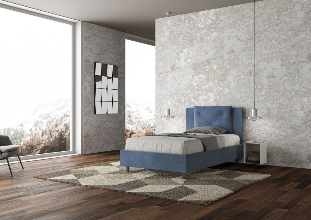BS COM Letto una piazza e mezza contenitore imbottito 120x190 microfibra blu
