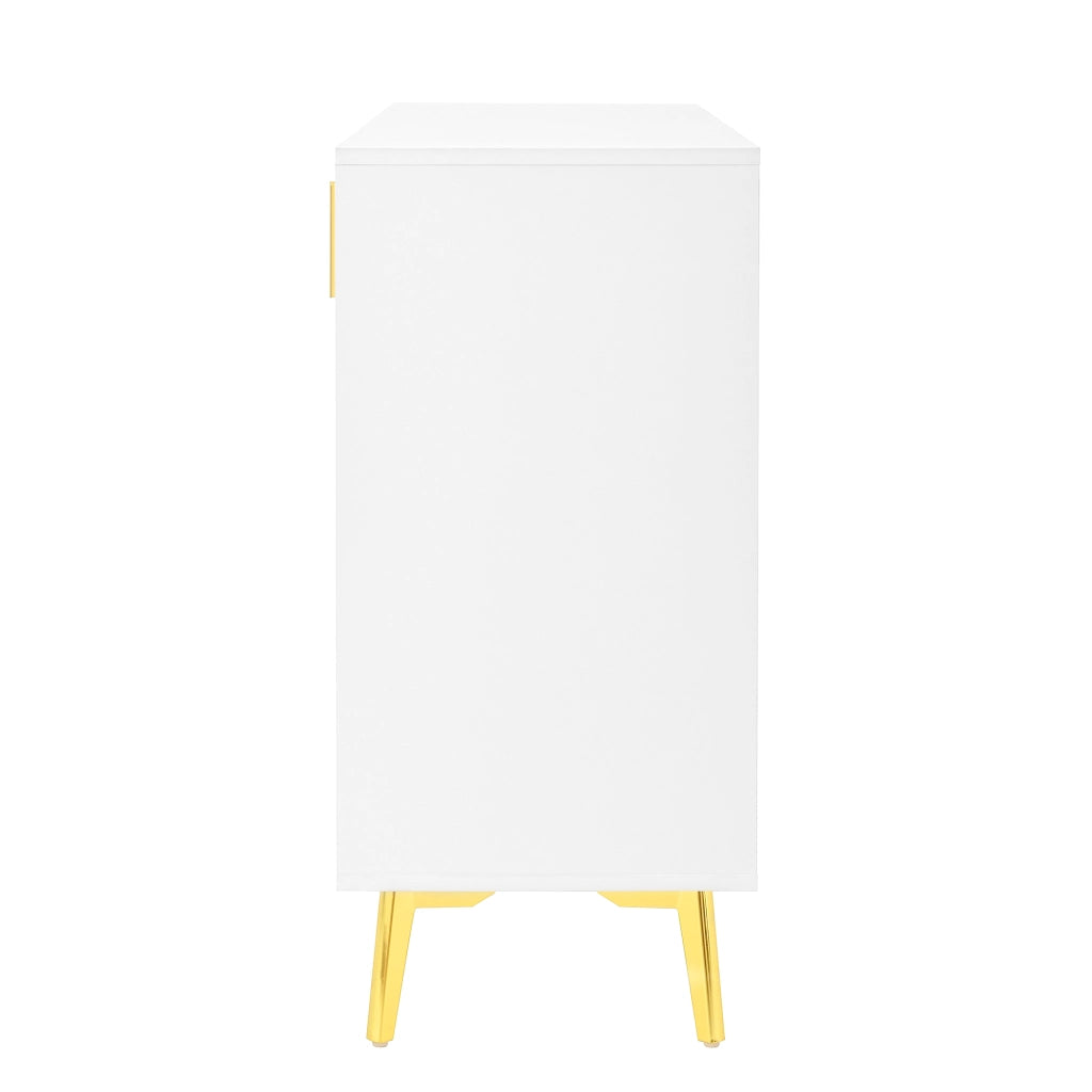 Credenza con 4 ante e 4 cassetti in MDF bianco con ripiani regolabili e dettagli dorati 140 × 38 × 82 cm