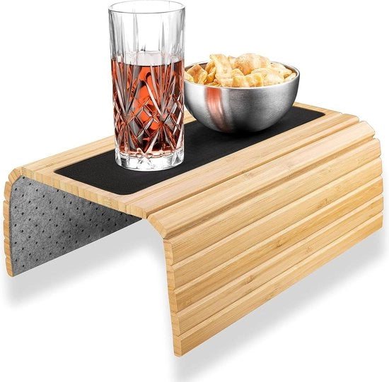 Piatto antiscivolo per bracciolo di divano in bambù - design moderno con contenitore per bicchieri