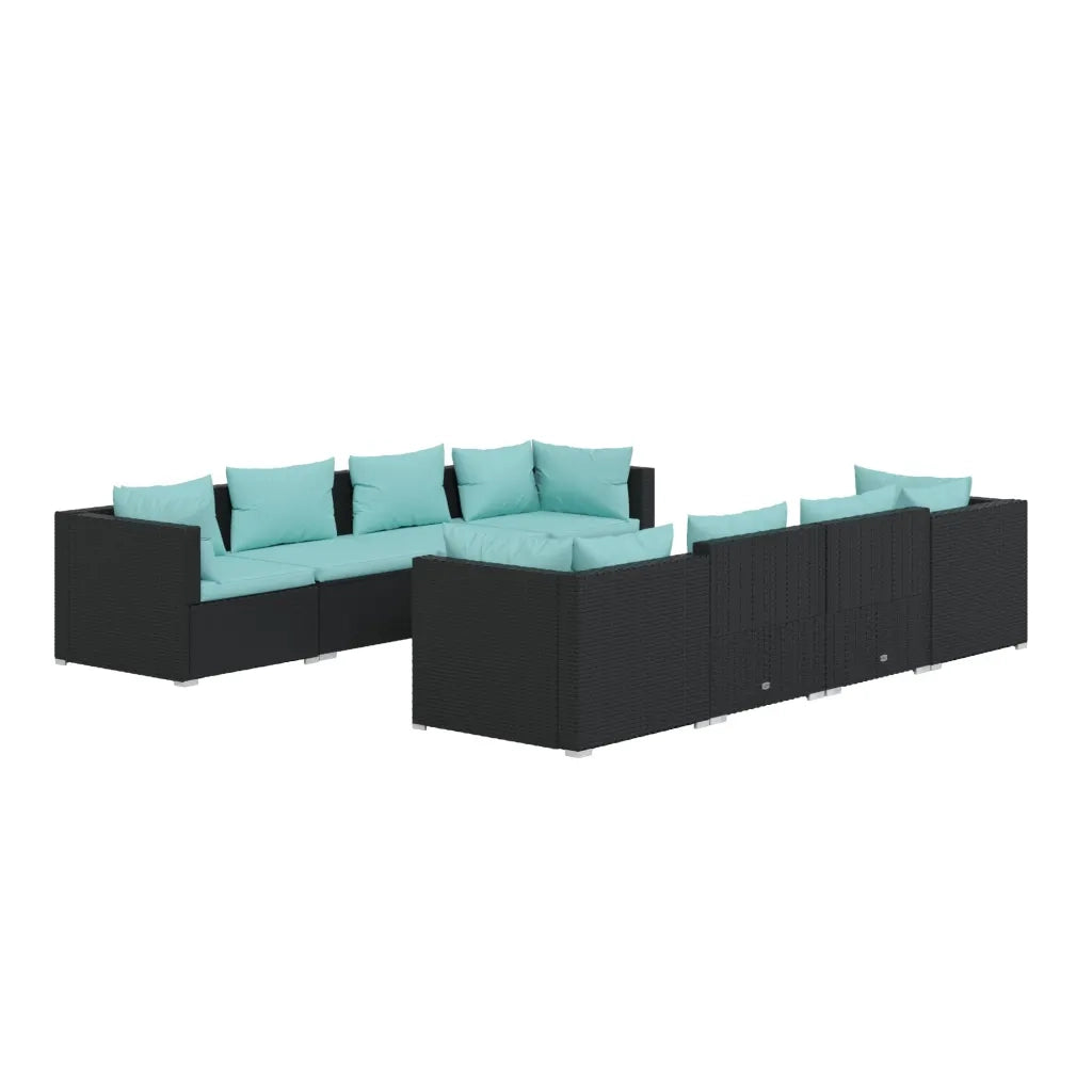Set Divani da Giardino 9 pz con Cuscini in Polyrattan Nero cod mxl 35099
