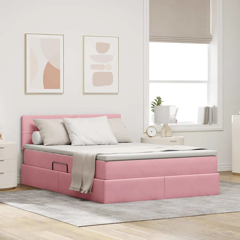 Letto con contenitore e LED con led Rosa 140 x 200 cm Velluto 3371402