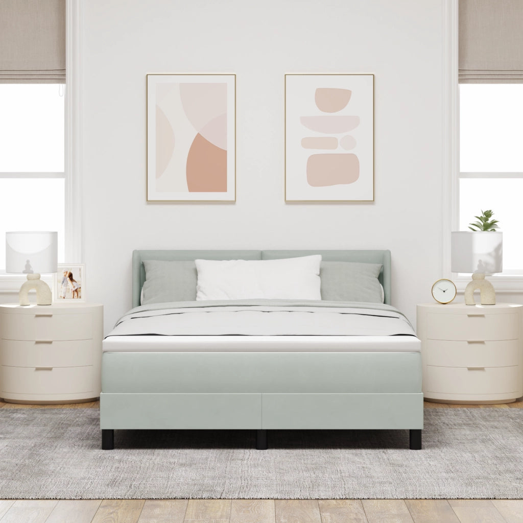 Letto Box Spring con Materasso grigio chiaro 160x200 cm in Velluto