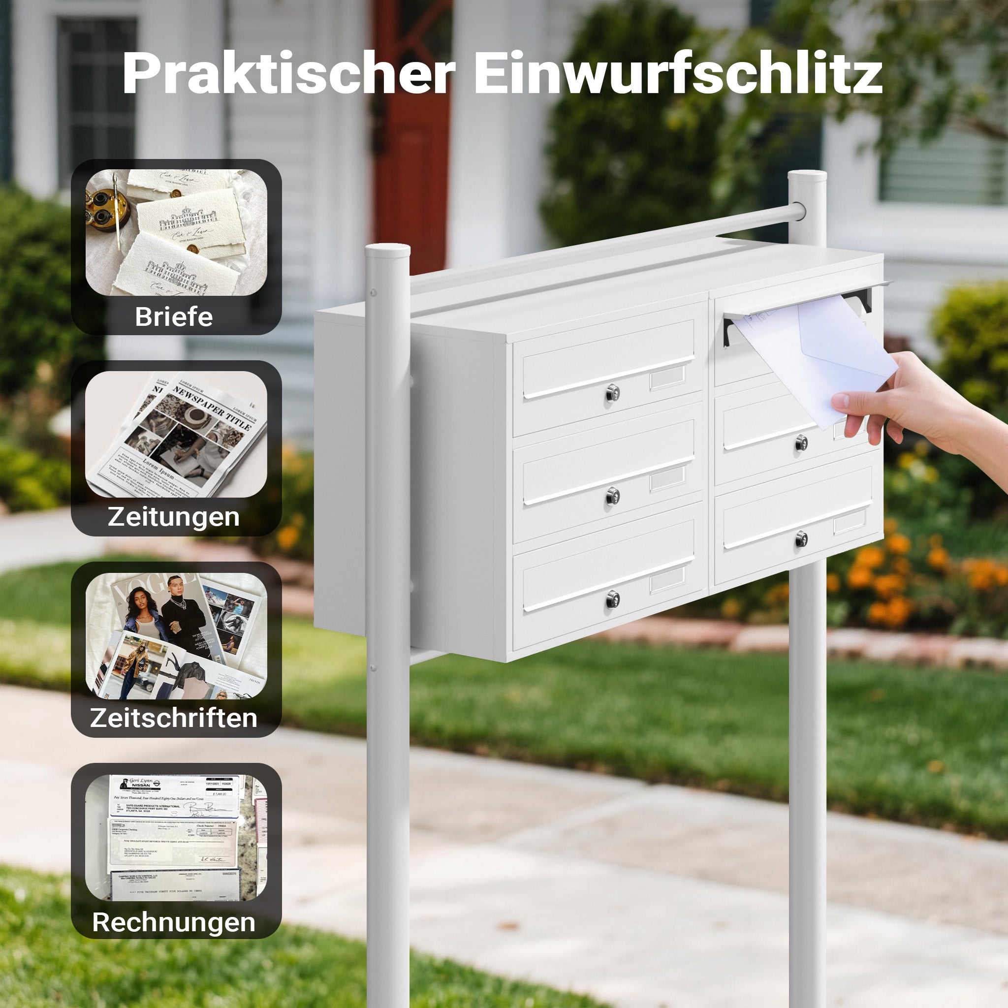 Cassetta postale condominiale autoportante 6 posti, bianco, 2 moduli 945 x 270 x 1200 mm