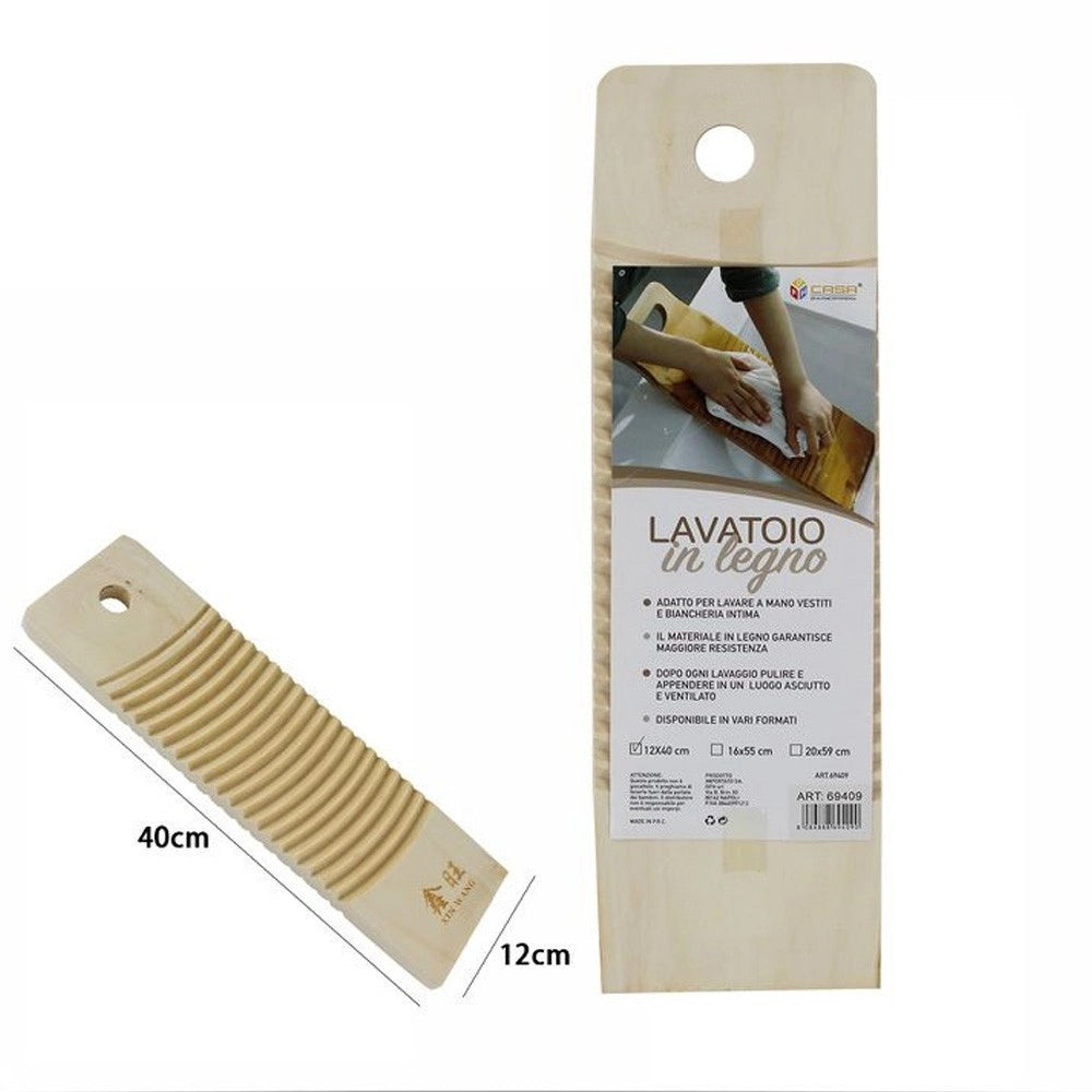 Trade Shop - Tavoletta Rettangolare Legno Lavatoio Lavaggio A Mano Biancheria Viaggio 40x12cm -