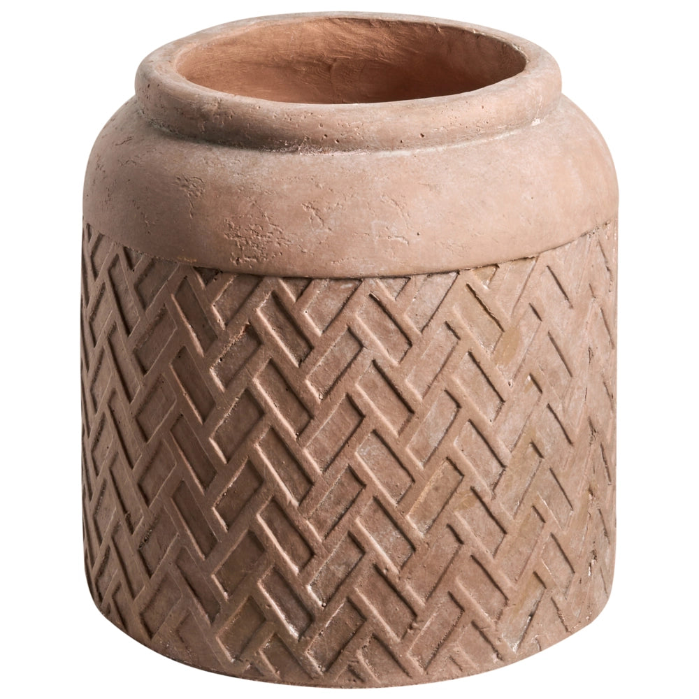 Vaso da fiori in fibra di argilla beige 35 x 35 x 36 cm Dipinto Vaso da interno ed esterno Rotondo Design moderno Soggiorno Giardino