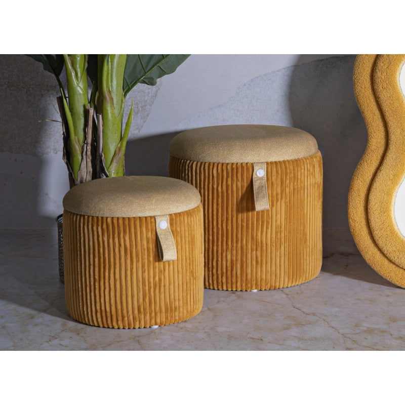 Puff Con Contenitore Bolzano Senape Set 2 Pz cm ø 38x38-32x28