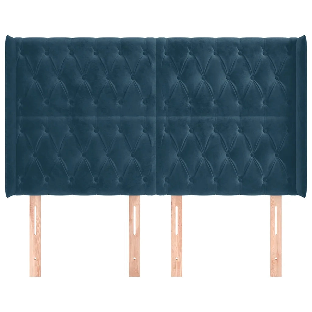 Testiera | Testata ad Orecchio Blu Scuro 147x16x118/128 cm in Velluto