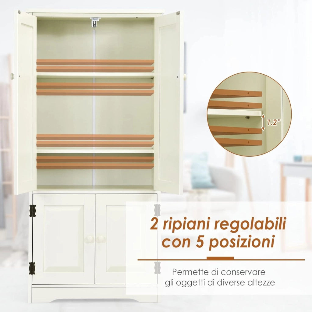 Mobile Multiuso, Armadio da Soggiorno, Credenza da Cucina in Legno, con 4 Ripiani, 59 x 32 x 123cm, Bianco e Nero (Bianco)
