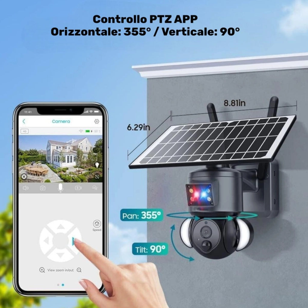 Telecamera di Sorveglianza IP Speed Dome PTZ 3 Megapixel SIM 4G Pannello Solare Analisi Intelligente IP66