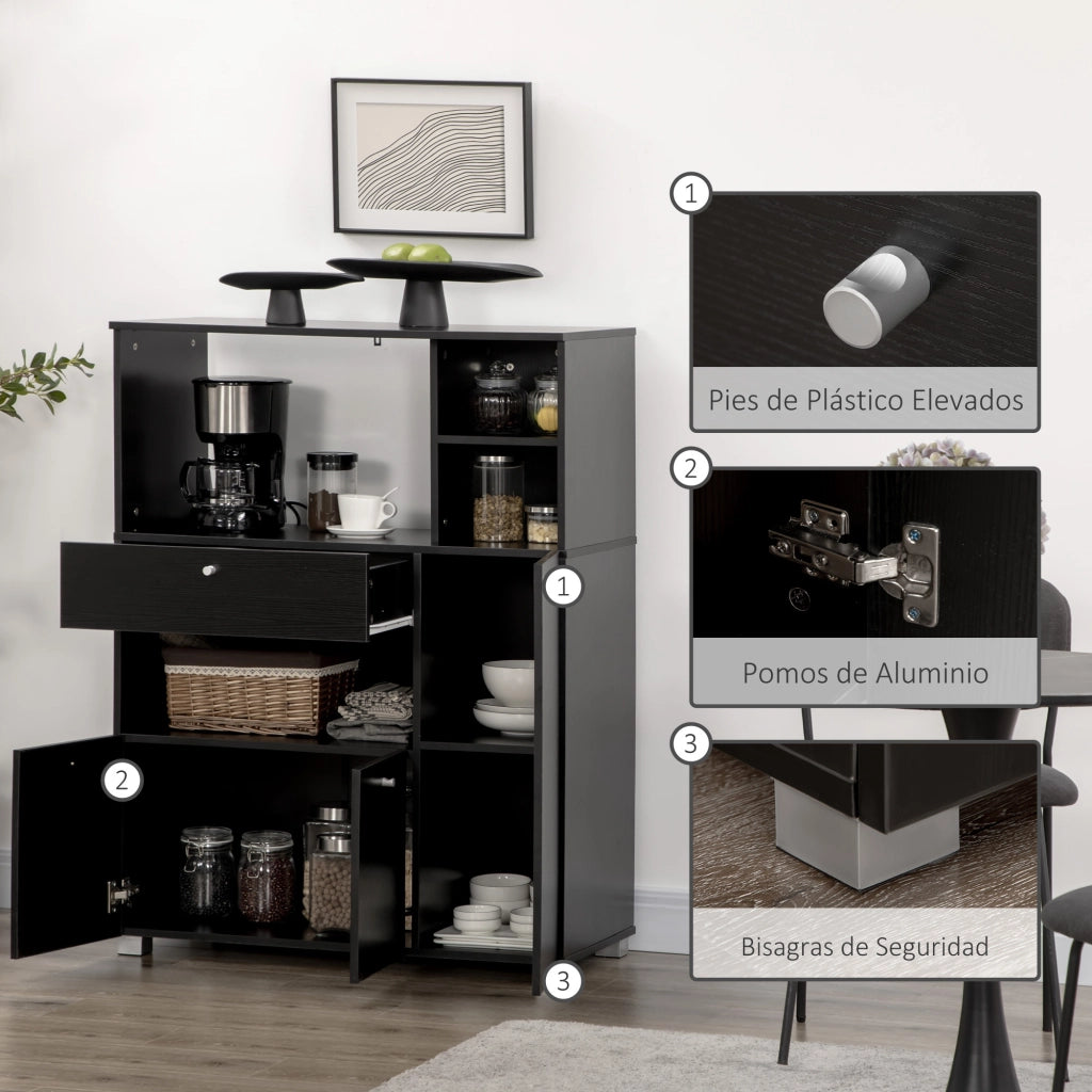 Mobile per microonde con cassetto e 3 ante ¨C zephmum ¨C Nero 90x40x120 cm