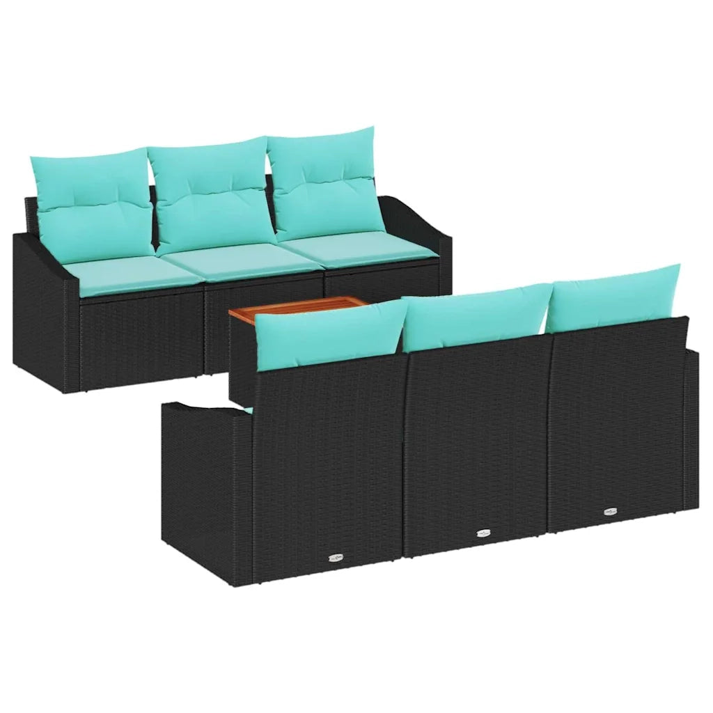 Set Divano da Giardino con cuscino 7 pcs Nero polyrattan