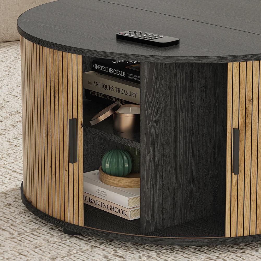 Tavolino soggiorno Selva Rovere/Nero 80 x 80 cm con porta scorrevole Vicco